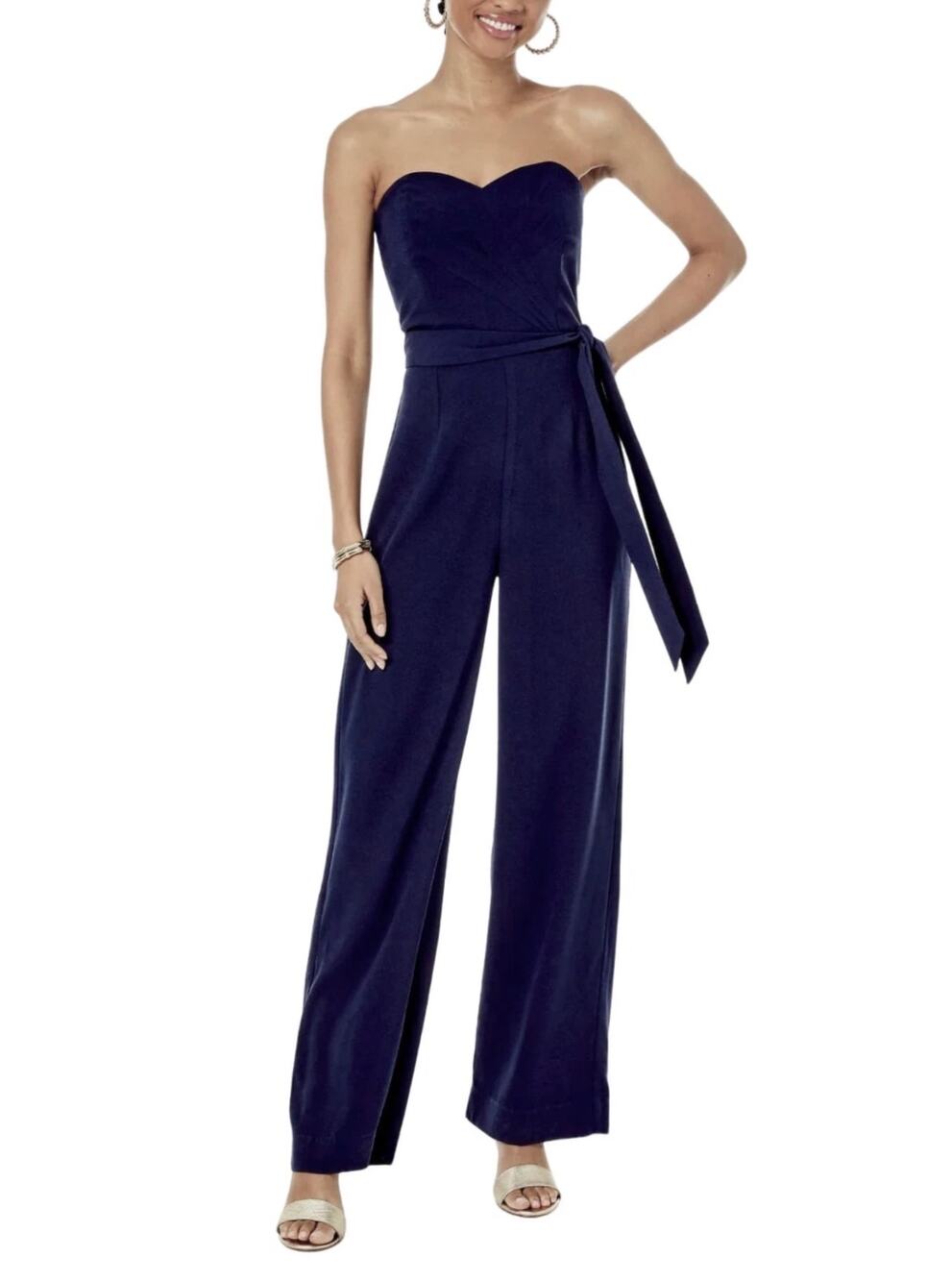 Lilly Pulitzer Kylo Strapless Jumpsuit Wide Leg Classic Preppy Navy Blue Size 12